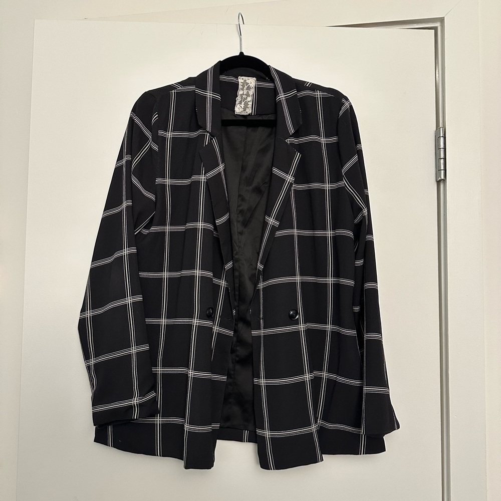 Navy blue and white stripe blazer